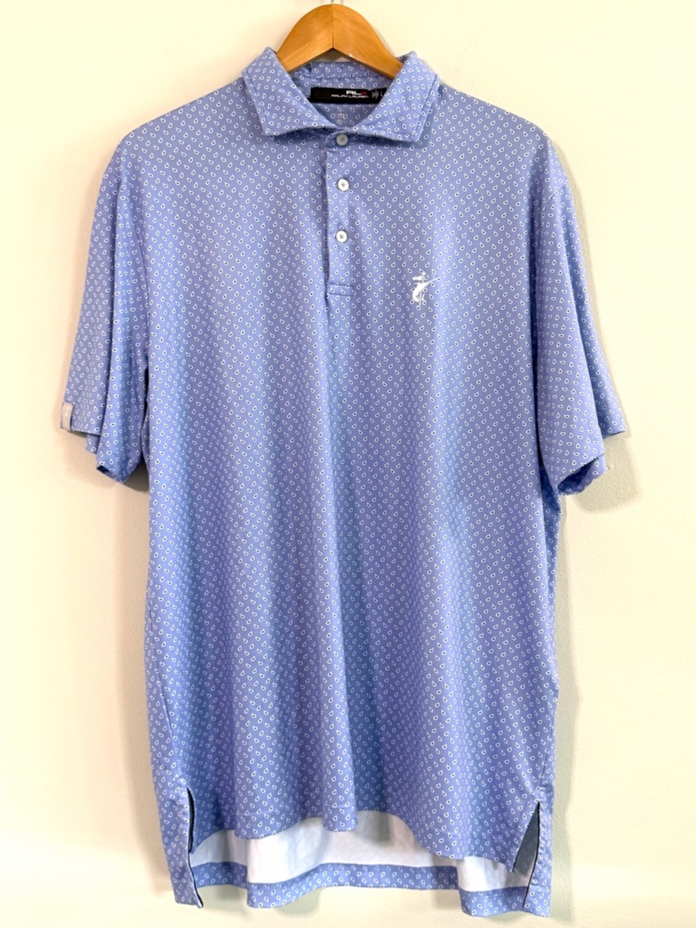 Ralph Lauren RLX Performance Golf Blue Micro Paisley Marlin Logo Polo Size Large